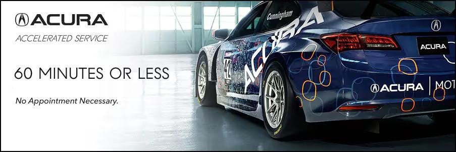 Acura Accelerated Service race car with 60-minute service offer